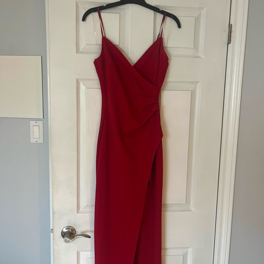 Emerald Sundae Red Strapless-Inspired Slit Evening Dress